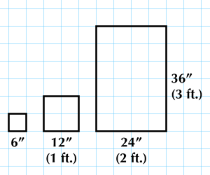 sample image of scaled rectangles on a 6-inch grid