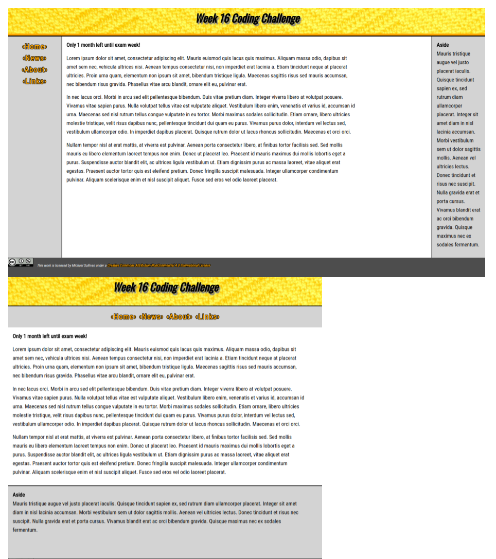 week sixteen content